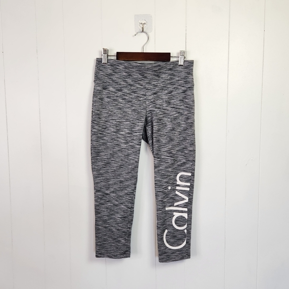 Calvin Klein Performance Pants - Calvin Klein Gray Space Dye Mid Rise Cropped Yoga Leggings Capri Activewear Gym